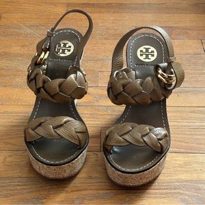 Tory Burch Brown Leather Strap Wedges 8
